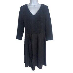 Ganni Fulton Black Textured Top Fit Flare Dress Pleated Skirt Women Medium